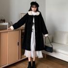 Collared Ribbon Fleece Midi Coat