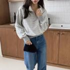 High-neck Zip-front Stripe Top
