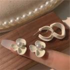 Faux Pearl Floral Ear Stud / Open Hoop Earring