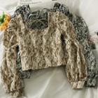 Corduroy Square-neck Printed Crop Blouse