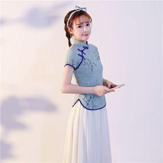 Traditional Chinese Short-sleeve Top / A-line Maxi Skirt / Set