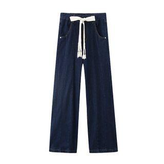 High-waist Drawstring Denim Shift Wide-leg Pants