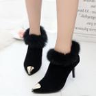High Heel Furry Trim Ankle Boots