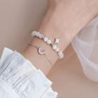 925 Sterling Silver Moon & Star Layered Bracelet Silver - One Size
