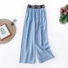 Lettering Panel Band-waist Wide-leg Jeans