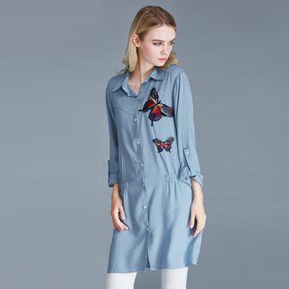 Tab-sleeve Paneled Long Blouse