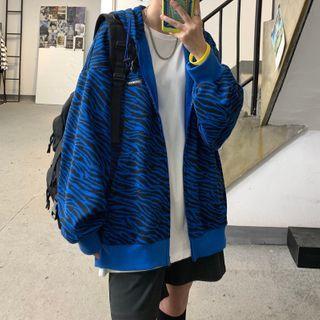 Zebra Print Long-sleeve Oversize Hooded Jacket