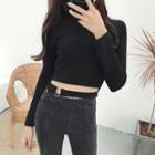 Plain Ring-accent Slim-fit Long-sleeve Top