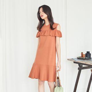 Cutout-shoulder Frilled-detail Dress