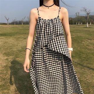Asymmetric Spaghetti Strap Plaid Dress As Shown In Figure - One Size