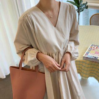 Shirred-detail Oversized Long Dress