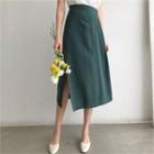 Slit-side Linen Blend A-line Midi Skirt