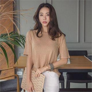 Round-neck Linen-blend T-shirt