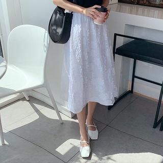 Band-waist Textured Skirt White - One Size