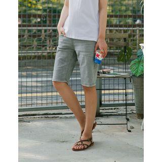 Band-waist Knee-length Washed Shorts
