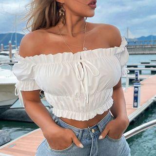 Plain Ruffled Trim Crop Top