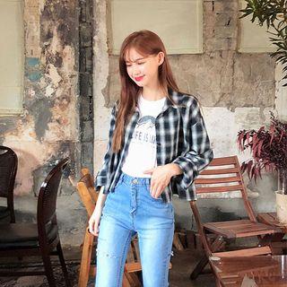 Distressed Boot-cut Jeans Light Blue - L