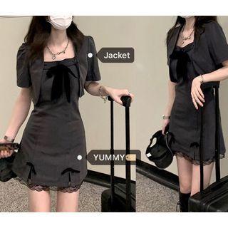 Short-sleeve Cropped Jacket / Spaghetti Strap Dress
