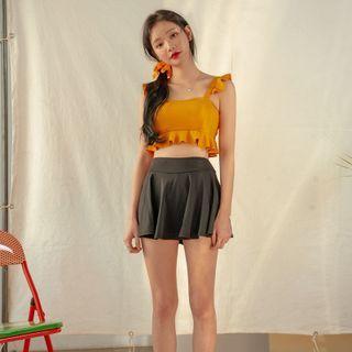 Set: Spaghetti-strap Ruffled Swim Top + Bottom