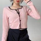 Long-sleeve Buttoned Crop Top Pink - One Size