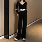 V-neck Cropped Top / High-waist Straight-leg Pants
