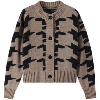 Houndstooth Cardigan Light Brown - One Size