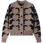 Houndstooth Cardigan Light Brown - One Size