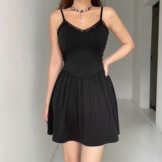 Plain Lace-trim Spaghetti Strap Dress