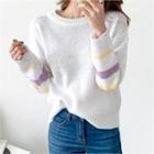Striped-sleeve Rib-knit Sweater