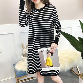 Striped Long-sleeve Knit A-line Dress