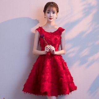 Sleeveless Feathery High-low Prom Dress