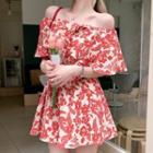 Elbow-sleeve Off-shoulder Floral Romper