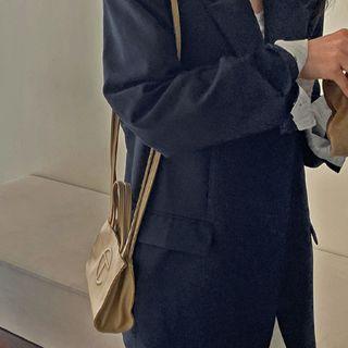 Notched-lapel Single-breasted Jacket Navy Blue - One Size