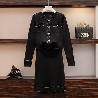 Set: Perforated Knit Top + Midi Knit Skirt