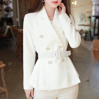 Belted Pleated-hem Blazer