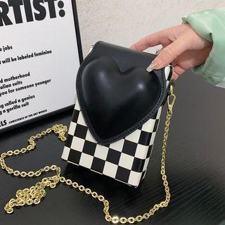 Checker Print Heart Crossbody Bag