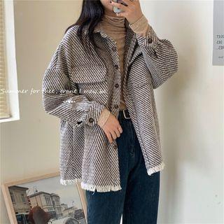 Fringed Hem Button Jacket As Shown In Figure - One Size