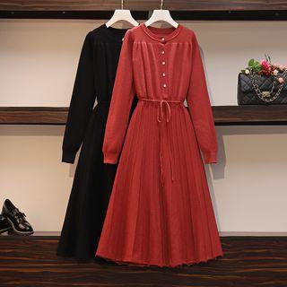 Tie-waist Midi A-line Sweater Dress