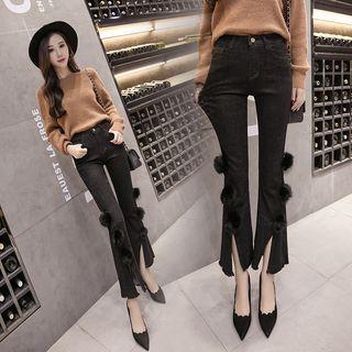 Pom Pom Detail Cropped Boot-cut Jeans