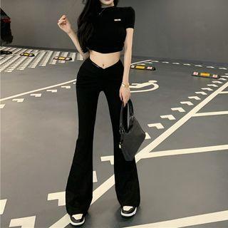 Short-sleeve Tie-waist Cropped T-shirt / Flared Pants