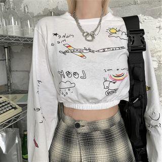 Allover Print Cropped T-shirt White - One Size