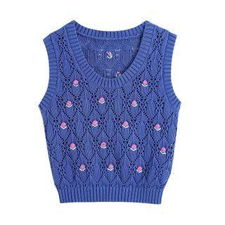 Floral Embroidered Pointelle Knit Vest