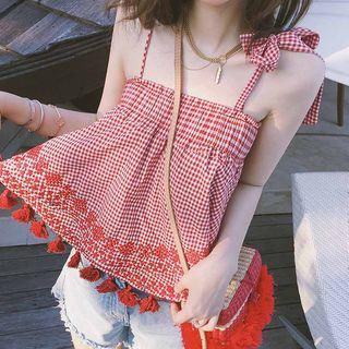 Fringed Checked Tank Top