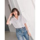 Plus Size Short-sleeve Stripe Shirt