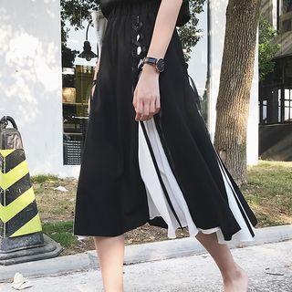 Chiffon Panel Midi A-line Skirt