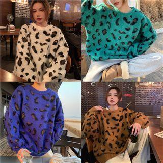 Leopard Crew-neck Loose-fit Sweater