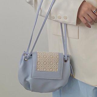 Lace Panel Shoulder Bag Blue - One Size
