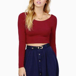 Plain Long-sleeve Cropped Top