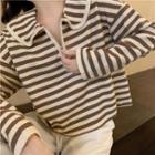 Collared Half-zip Striped Sweater