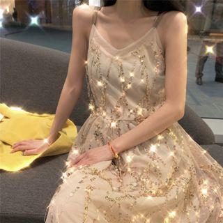 Cross Back Sequined Midi A-line Dress